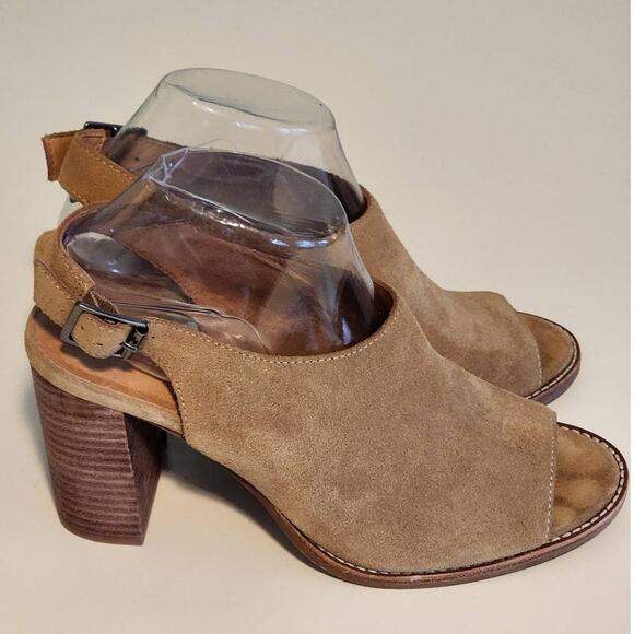 Madewell Cary Peep Toe Suede Heeled Boot Sandal Faded Birch Tan Size 8.5 - Picture 3 of 8